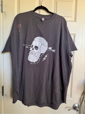 Pebby Forevee “Death Before Decalf” Skull Graphic Short Sleeve Tee - Black, 2X